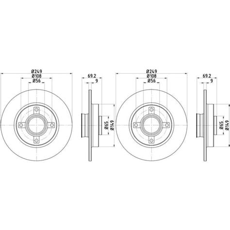 2x HELLA PAGID BREMSSCHEIBEN Ø249mm HINTEN passend für CITROËN C3 C4