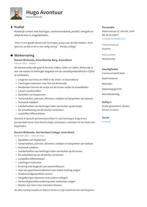 Cv Docent Wiskunde Cv Gids Voorbeeld Cv S