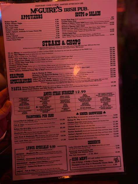 Menu At Mcguires Irish Pub Of Destin Destin 33 Us 98