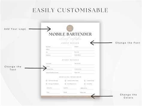 Mobile Bar Contract Template Canva Editable Bartender Etsy