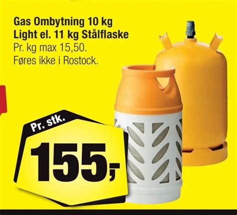 Gas ombytning 10 kg light el 11 kg stålflaske tilbud hos Calle