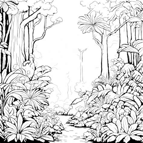 Download Black And White Jungle Scene Drawing Coloring Pages Online Creative Fabrica