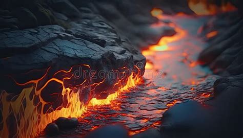 Lava Flow. Volcano Magma Eruption. Burning Fire and Ash. Hot Molten Flames. Wallpaper Background ...