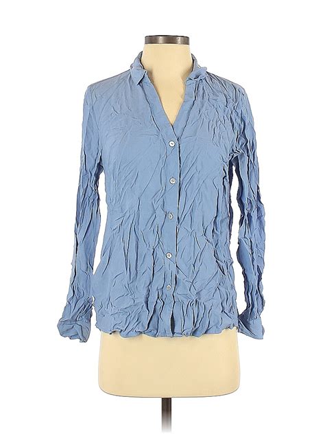 J Jill 100 Rayon Solid Blue Long Sleeve Button Down Shirt Size S 79