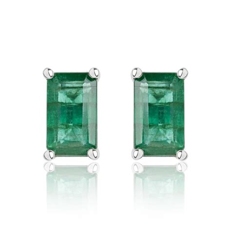 18ct White Gold Classic Emerald Stud Earrings Pravins Jewellers