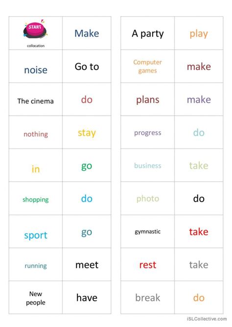 Collocation Words Domino English Esl Worksheets Pdf Doc