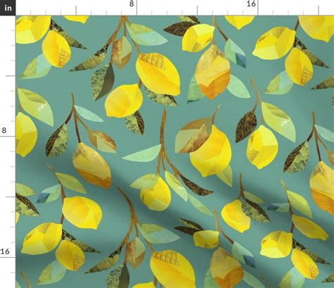 Lemon Branches Duck Egg Fabric Spoonflower