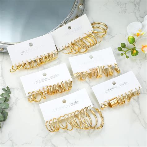 36 Pairs Gold Hoop Earrings Set For Women Girls Multipack