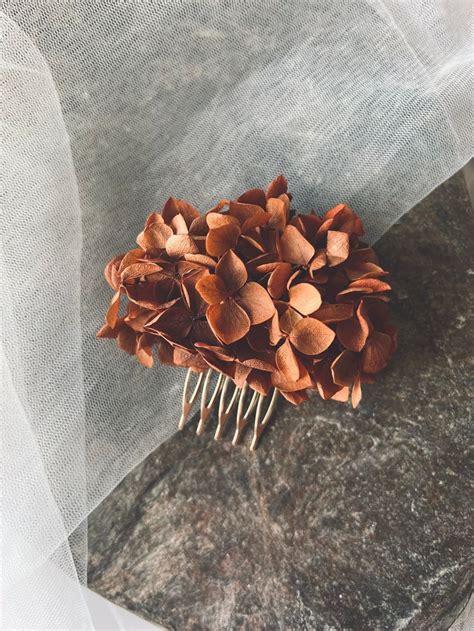 Burnt Orange Wedding Floral Hair Piece Terracotta Wedding Bridal Dried Flower Hair Comb Autumn