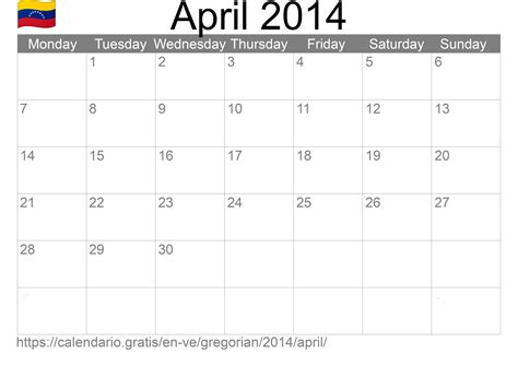March April 2014 Calendar