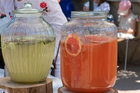 Jars Of Fresh Lemonade And Soft Drink Stock Photo Image Of Homemade