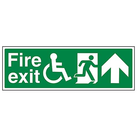 Fire Exit Sign Wheel Chair Fire Exit With Text Arrow Up Rigid Plastic 300x100mm X3 Diy