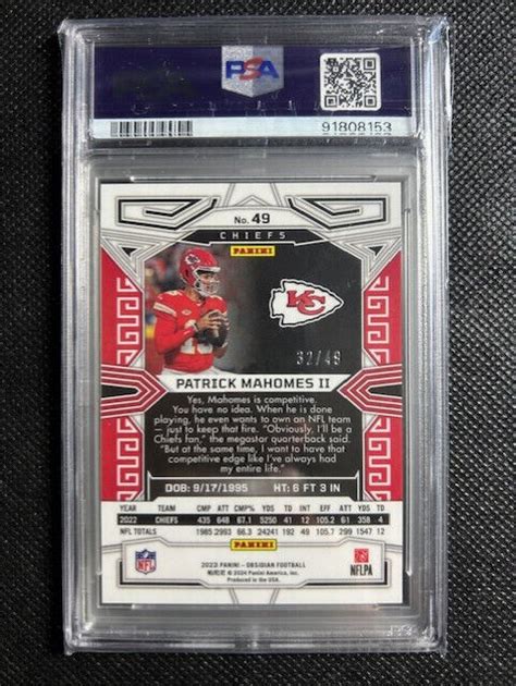 Patrick Mahomes 2023 Panini Obsidian Electric Etch Orange 49 PSA 9