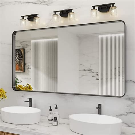 LOAAO Black Metal Framed Bathroom Mirror For Wall Large 55X30 Inch