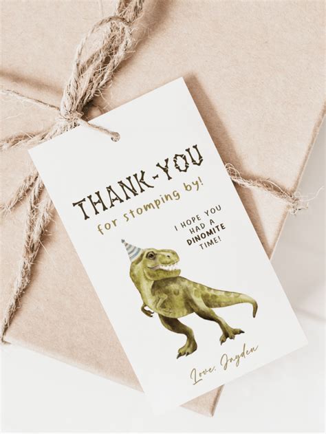 Dinosaur Birthday Thank You Tag Editable Template T Rex B Day Party