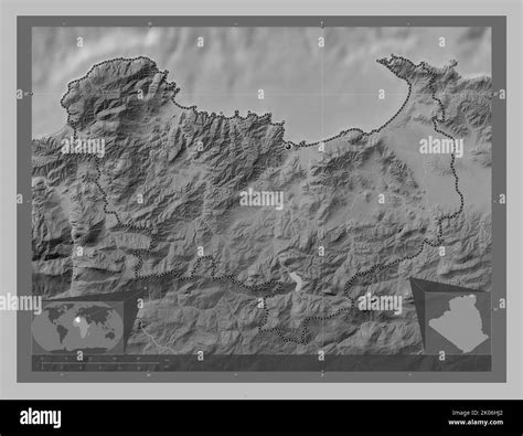 Skikda Province Of Algeria Grayscale Elevation Map With Lakes And