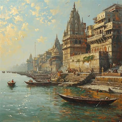 Painting of Banaras Famous Ghat Stock Illustration - Illustration of ghat, varanasi: 303984933