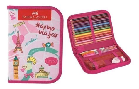 Estojo Nylon Borboleta Rosa Faber Castell Viagem MercadoLivre