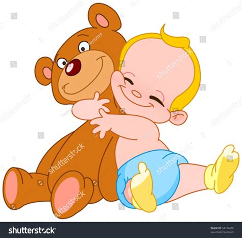 Cheerful Baby Hugging His Teddy Bear Stock Vector Royalty Free