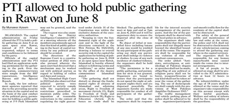 Dawn Epaper Jun Pti Allowed To Hold Public Gathering In