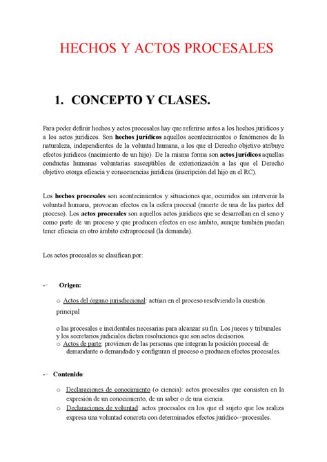 Hechos Y Actos Procesales Res Menes De Derecho Docsity