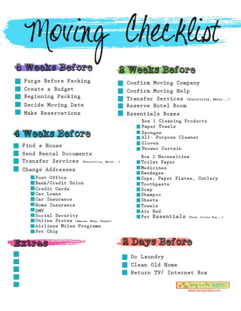 Printable Moving Out Of State Checklist Microsoft Word Movin