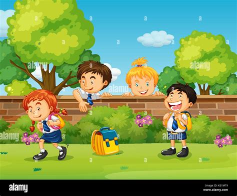 Students In Uniform Skipping School Illustration Stock Vector Image