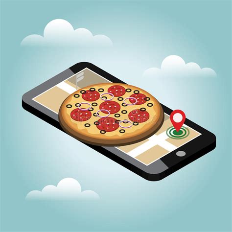 Isometric City Food Delivering Pizza Mobile Searching Geo Tracking