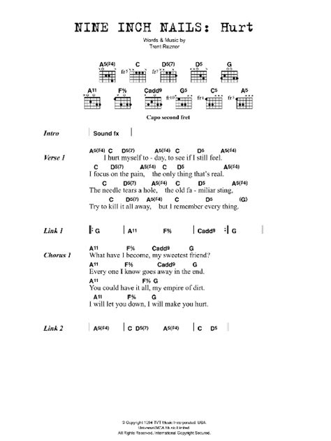 Hurt By Nine Inch Nails Sheet Music For Guitar Chordslyrics At Sheet