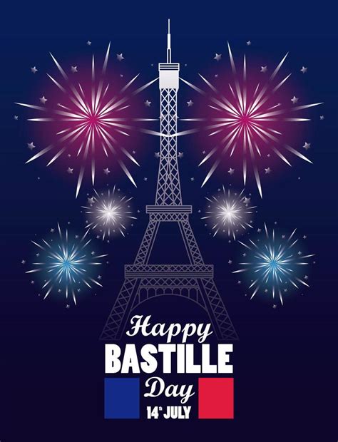 Happy Bastille Day Celebration With Tower Eiffel And Fireworks 3902954