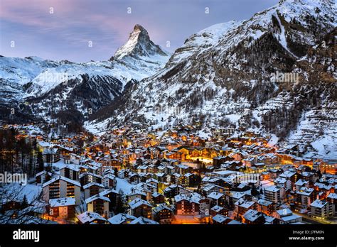 Aerial View On Zermatt Valley And Matterhorn Peak In The Morning