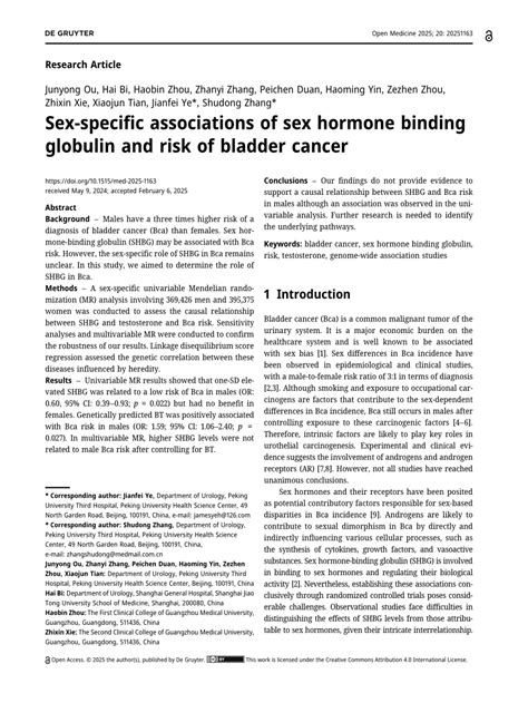 PDF Sex Specific Associations Of Sex Hormone Binding Globulin And Risk Of Bladder Cancer