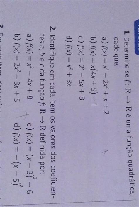 Determine Se F R R é Uma Função Quadrática Dado Que A F X X³ 2x² X