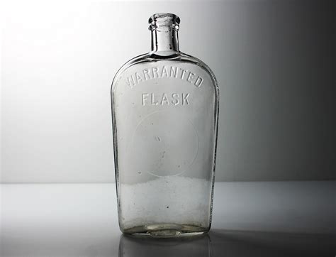 Antique Bottle Warranted Flask Whiskey Flask Clear Glass Cork Closure Collectible