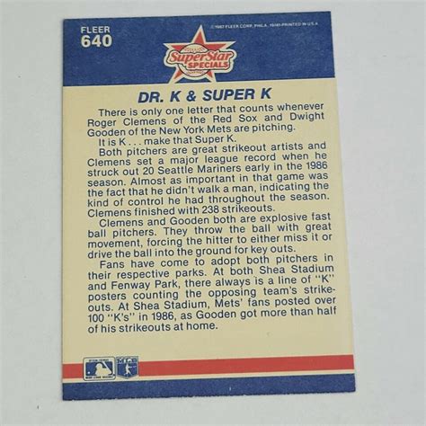 Fleer Dr K Super K Dwight Gooden Roger Clemens Ebay