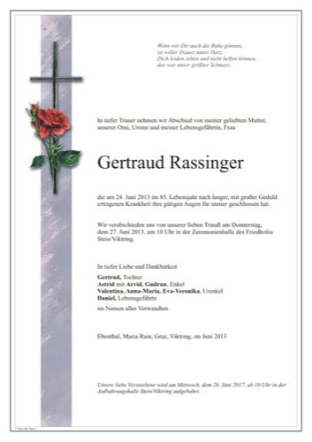 Parte für RASSINGER Gertraud pax requiem