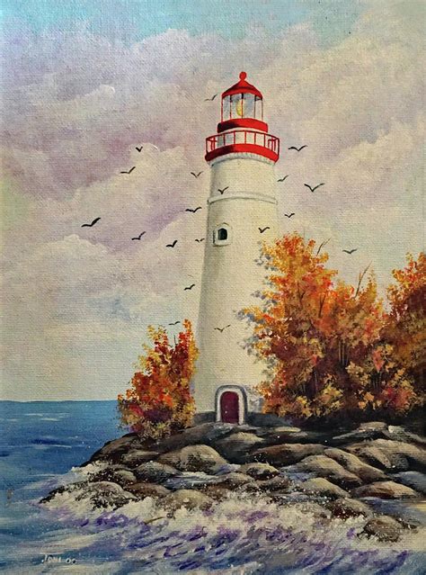 Autumn Lighthouse Painting by Toni Hall | Fine Art America