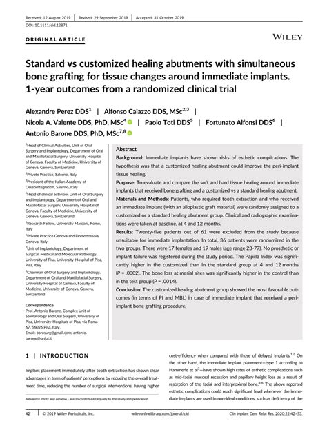 Pdf Standard Vs Customized Healing Abutments With Simultaneous Bone Grafting For Tissue