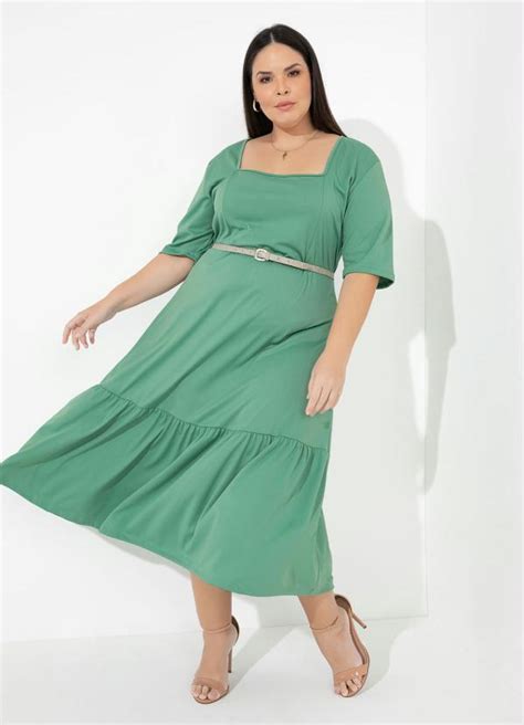 Vestido Verde Menta Com Franzido Plus Size Marguerite