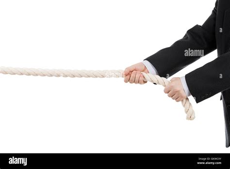 Business Man Hand Holding Or Pulling Rope Stock Photo Alamy