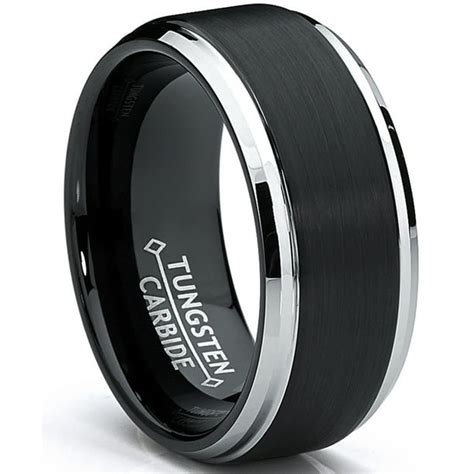 Ringwright Co Mens Two Tone Tungsten Ring Black Brushed Wedding Band 9mm Sizes 7 15