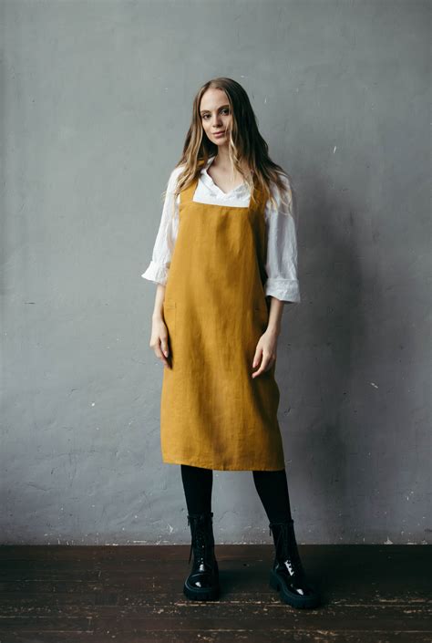 Pinafore Apron Apron For Women Linen Pinafore Linen Smock Etsy