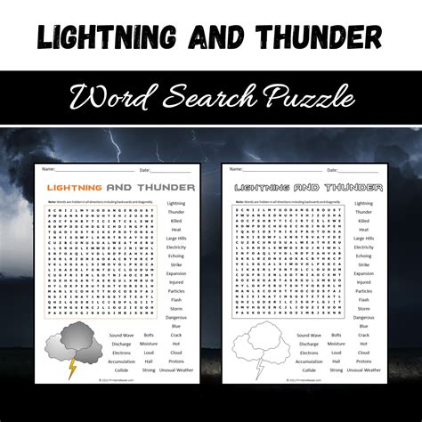 Lightning And Thunder Word Search Puzzle Worksheet Pdf Printablebazaar