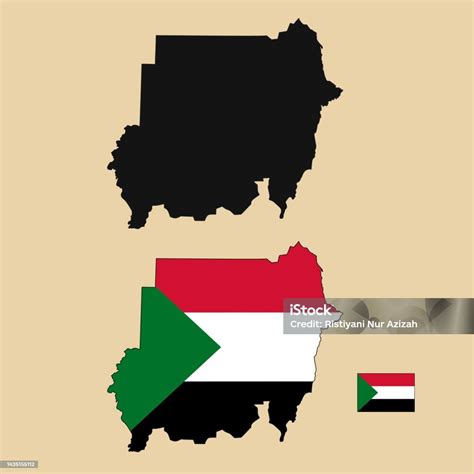 Vector Of Sudan Country Outline Map With Flag Set Isolated On Plain Background Stock