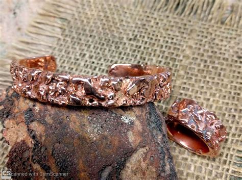 Copper Nugget Cuff And Ring Set Etsy