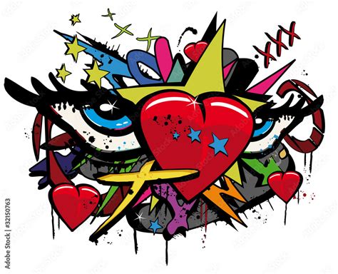 Pop art love graffiti hearts eyes illustration white background Stock ...