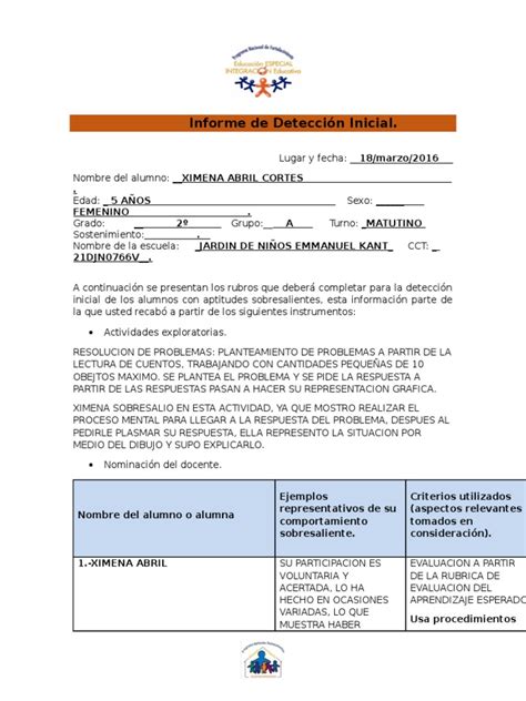 Informe De Detección Inicial Pdf Epistemología Aprendizaje