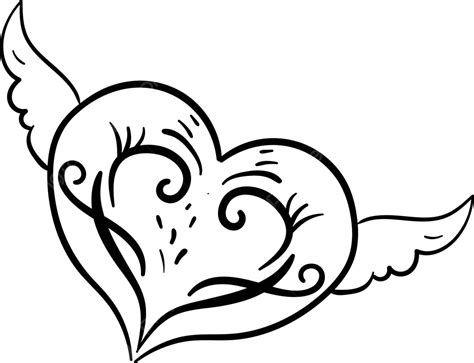 Vector Illustration Of Heart Tattoo With Wings On A Plain White