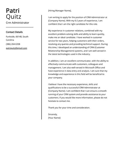 Crm Administrator Cover Letter Example For