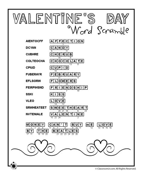 Valentine Word Scramble Answer Key Woo Jr Kids Activities